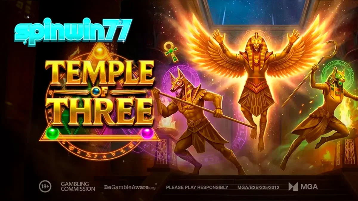 Suasana misterius di dalam kuil Mesir pada slot Temple of Three